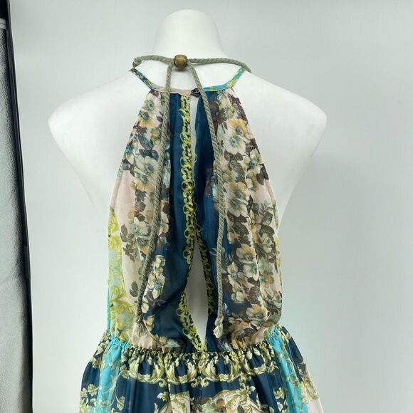 Aratta Silent Journey Boho Floral Halter Maxi Dress Lace Hem Large Goddess Style - Picture 9 of 16